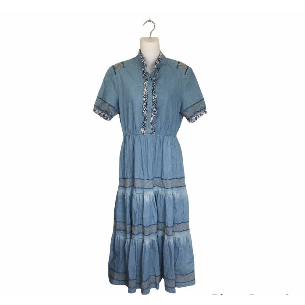 Dress Prairie Peasant Blue Floral Boho